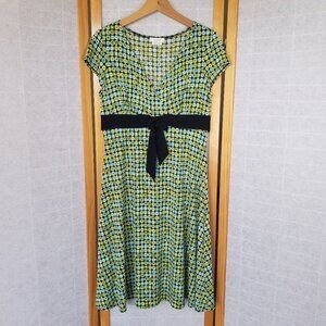 Van Heusen Printed Dress Y2K Fit and Flare High Waist Green Blue Size 10